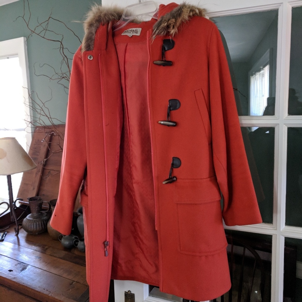 Wool orange fur hood peacoat michael kors